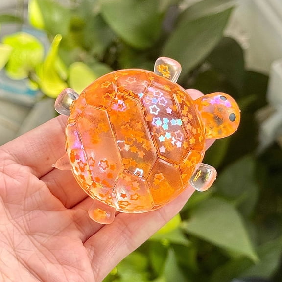 Cute Transparent Slow Rising Stress Ball, Wenini Glitter Star Filled Sea Turtle Toy Sensory Fidget, Anxiety Relief Desk Decor for Kids Adults Classroom Office Travel, Orange