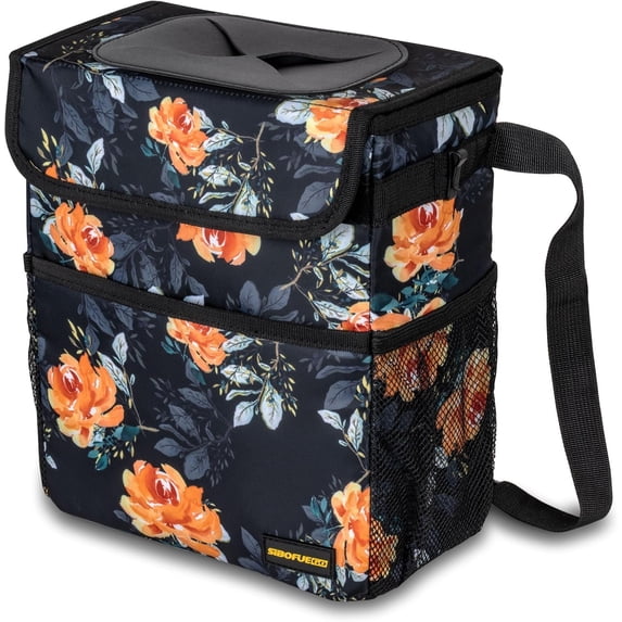 Cute Trash Can with Lid - Multipurpose Collapsible Trash Bin for , Leak-Proof Organizer, Garbage Can with Storage Pockets & Adjustable Straps, 2 Gallons (Flower)