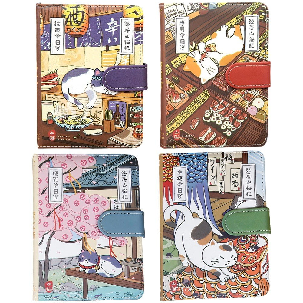 Cute Travel Journal Pu Leather Cover Journal Notebook Kawaii Japanese Sketchbook Journal Diary with Magnetic Buckle