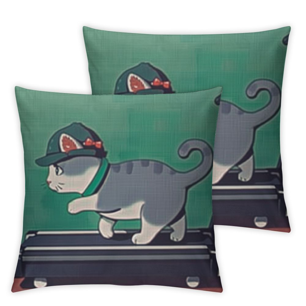 Cute Treadmill Cat Throw Pillow Covers DoubleSided Cushion Cases