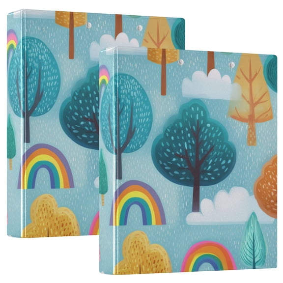 Cute Trees Rainbows with Clouds Round Ring Binder 3 Rings 1.5" Capacity File Storage for A4 Size 1 Pack