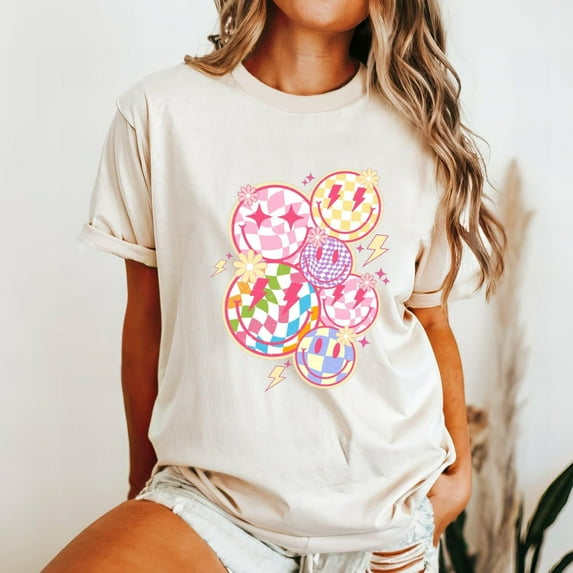 Cute Trendy Checkered Smiley Face Tshirt, Retro Checkered Smile Face Shirt, Gift For Women, Girly Gift Unisex S-5XL Hot Trending Shirt, Vintage Birthday Gift