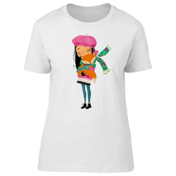 Cute Trendy Girl With Red Fox T-Shirt Women -Image by Shutterstock, Female x-Large