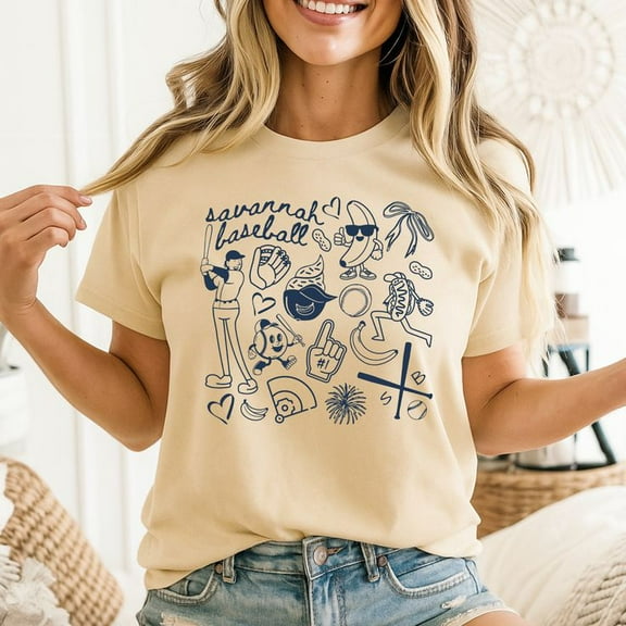 Cute Trendy Savannah Baseball Game Day Men's And Women's Graphic Tee 100% Cotton by TBun, Full Sizes S-5XL