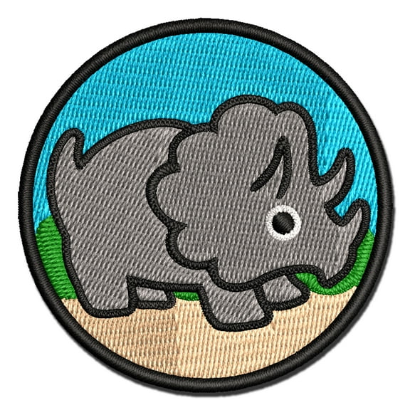 Cute Triceratops Dinosaur Applique Multi-Color Embroidered Hook & Loop Patch - 2.0 Inch Mini