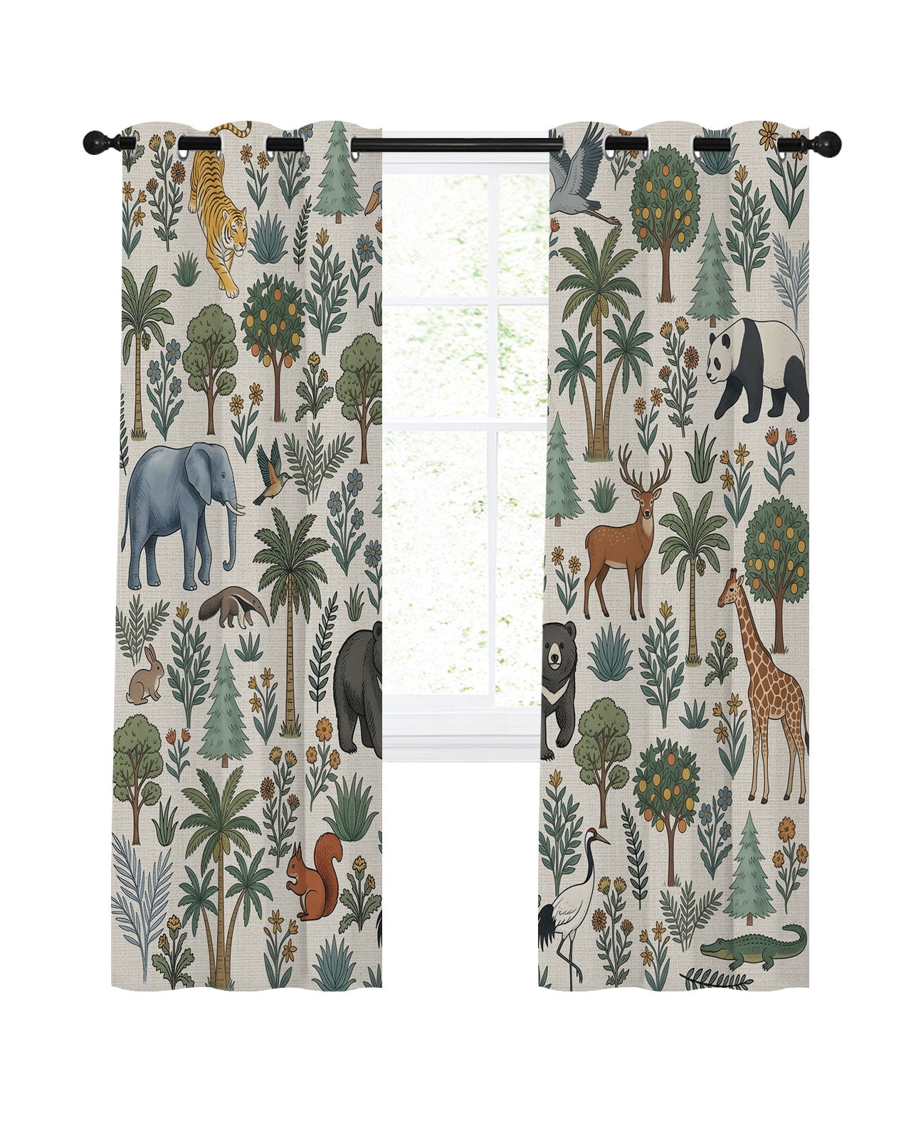 Cute Tropical Blackout Curtains 63 Inches Length, Palm Trees Elephant ...