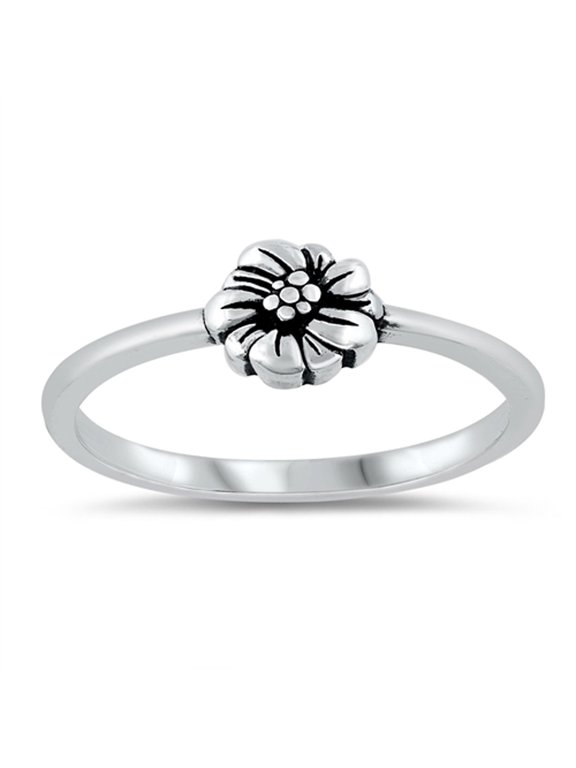 Cute Tropical Flower Hibiscus Ring .925 Sterling Silver Band Jewelry Female Male Unisex Size 9