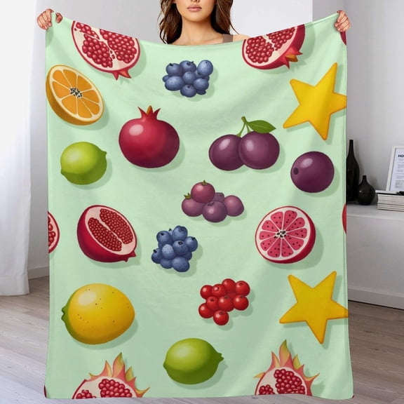 Cute Tropical Fruit Flannel Throw Blanket, Soft Fuzzy Cozy Pomegranate Starfruit Blanket for Couch Sofa Bed, Summer Spring Small Blanket, 30"x40"