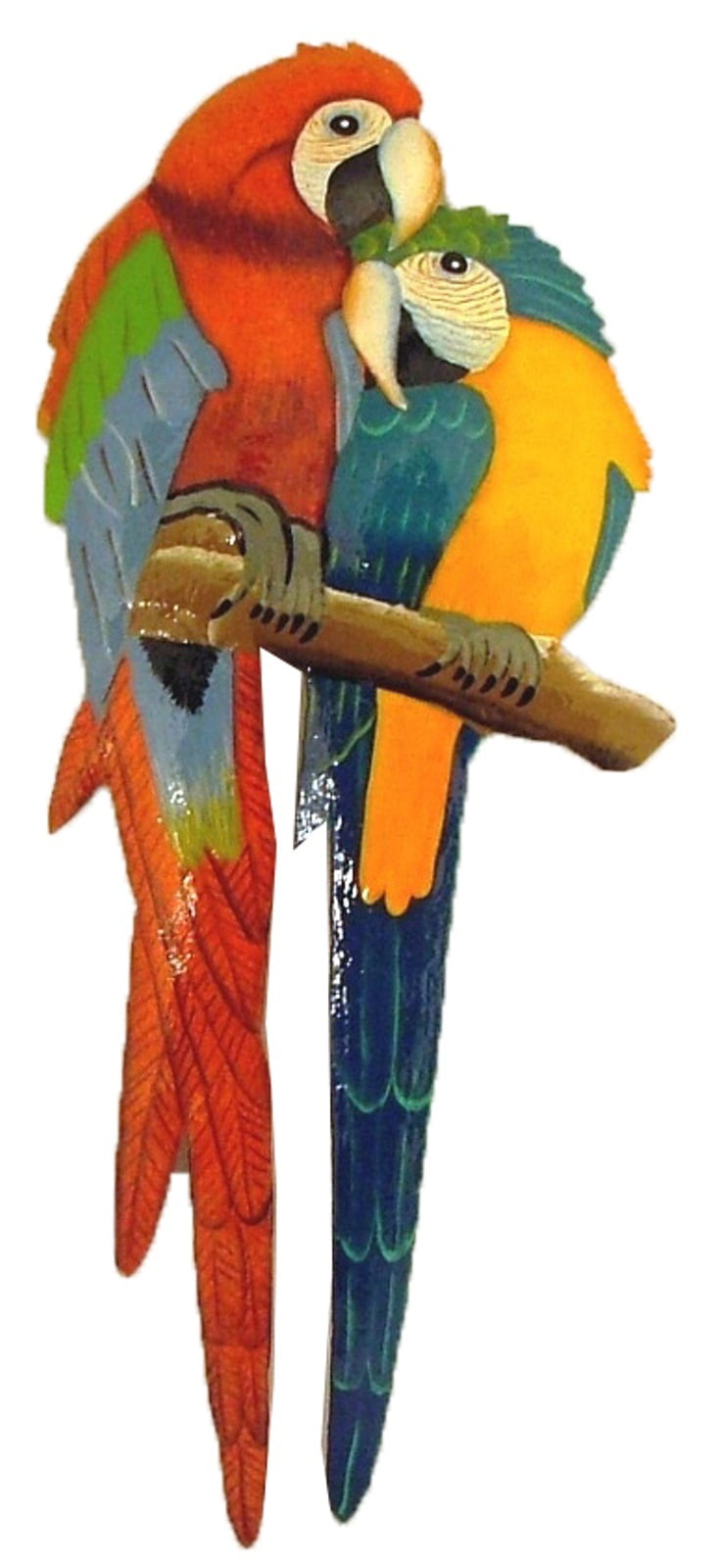 Hand-Painted Tropical Parrot Pair Metal Wall Art