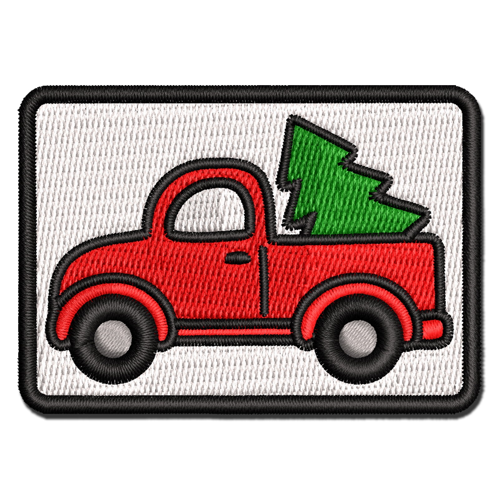 Cute Truck with Christmas Tree Applique Multi-Color Embroidered Hook & Loop Patch - 3.5 Inch Large
