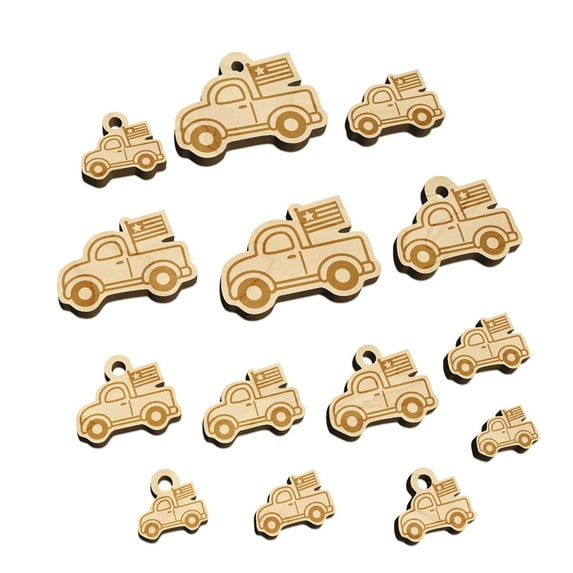 Cute Truck with Flag Wood Mini Charms Shapes DIY Craft Jewelry - With Hole - 12mm (26pcs)