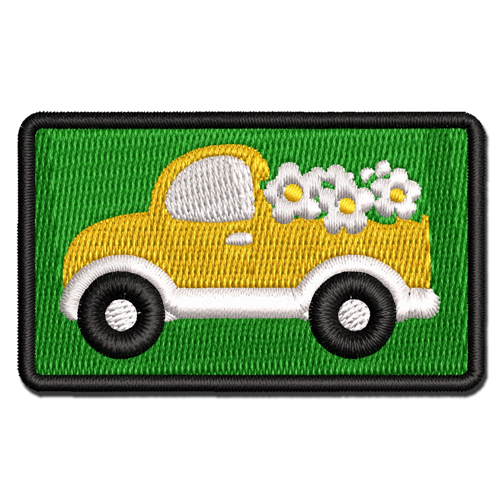 Cute Truck with Flowers Applique Multi-Color Embroidered Iron-On Patch - 3.5 Inch Large