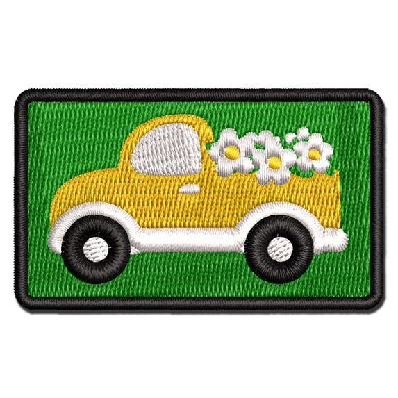 Cute Truck with Flowers Applique Multi-Color Embroidered Iron-On Patch - 3 Inch Medium