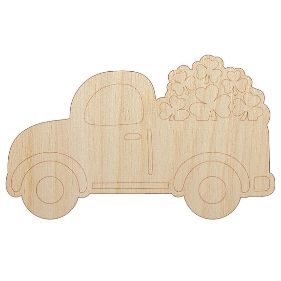 Cute Truck with Shamrocks Luck St. Patrick's Day Wood Shape Unfinished Piece Cutout Craft DIY Projects - 4.70 Inch Size - 1/8 Inch Thick