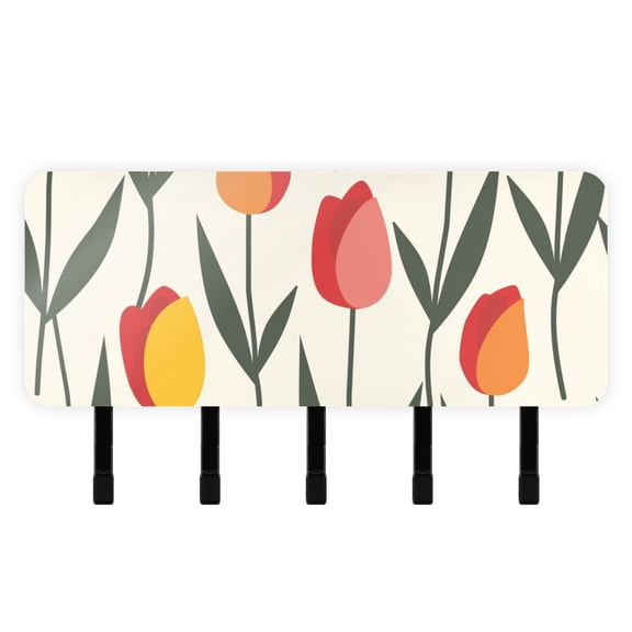 Cute Tulips Mail Holder Organizer Wall Mount with Shelf Key Holder Key Rack with 5 Key Hooks for Wall Decorative