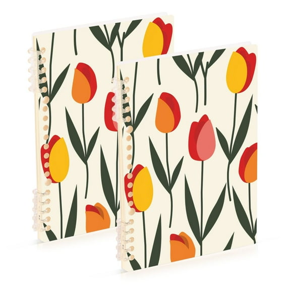 Cute Tulips Ring Binder Notebook Journey Note Diary College Ruled Spiral Notebook Study Loose Leaf Paper A5 60 Pages