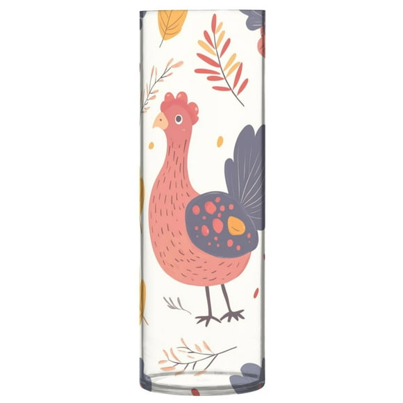 Cute Turkeys Autumn Leaves Thanksgiving Plastic Cylinder Vase Translucent Flower Vase Storage Bottle Home Decor for Wedding Party 12 inch Tall