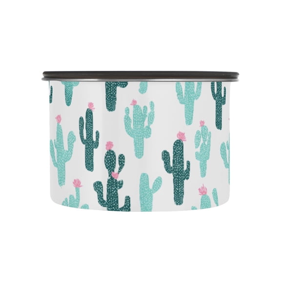 Cute Turquoise Cactus Cacti Airtight Coffee Bean Canister 17oz Food Storage Containers with Lids For Gournd, Tea, Sugar, Flour, Rice, Cereal, Candy Cookie Jar
