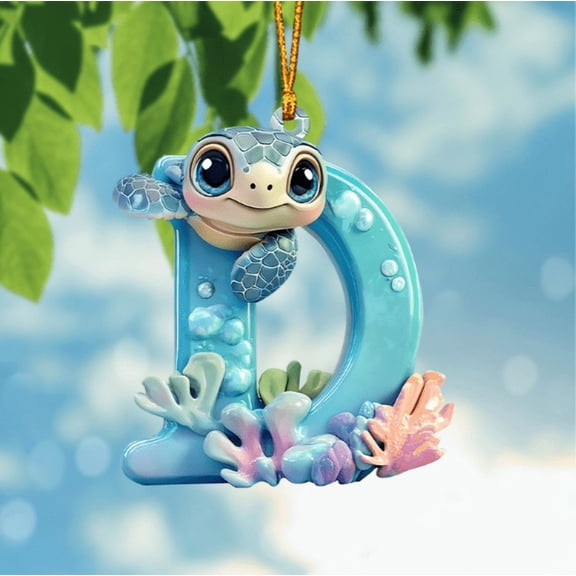 Cute Turtle Alphabet Letter Ornament, Resin A–Z Sea Turtle Decorative Hanging for Nursery, Room, Christmas Tree, Personalized Gift, Colorful and Durable