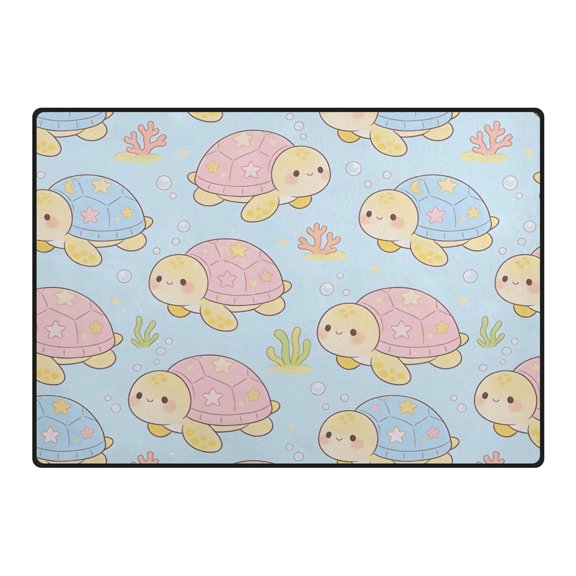 Cute Turtle Area Rug 80x58 Inch Non Slip Absorbent Soft for Living Room Dining