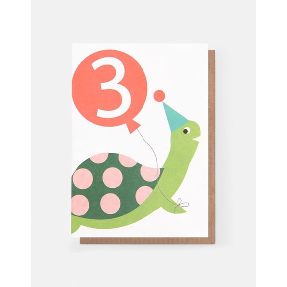 Cute Turtle Birthday Card for Kids – Celebrate Age 3 with Fun Design – Envelope Included, Blank Inside – Perfect for Young Children’s Birthdays