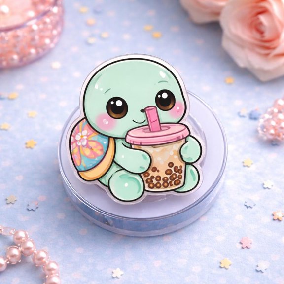 Cute Turtle Boba MagSafe Phone Grip: Pastel Kawaii Aesthetic Bubble Tea Magnetic Phone Holder, Soft Girl Animal Gift, Phone or Holder