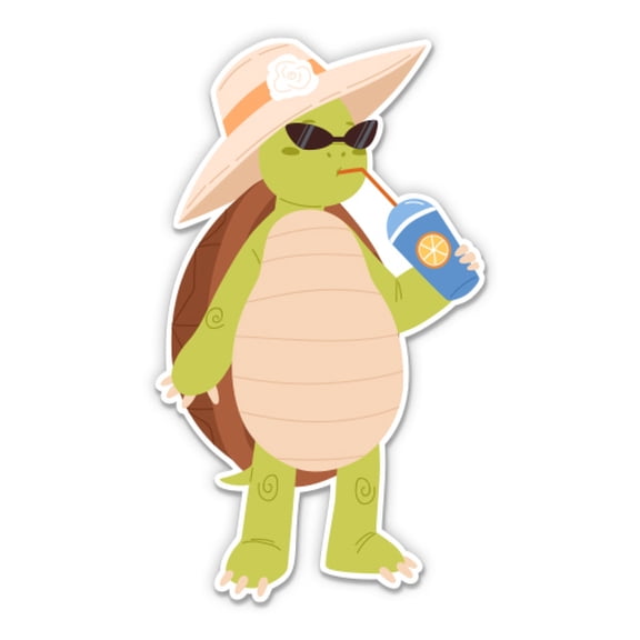 Cute Turtle Chilling Vacation Beach - 3" Vinyl Sticker - For Car Laptop Water Bottle Phone - Waterproof Decal