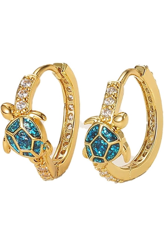 Cute Turtle Hoop Earrings for Women Crystal Cubic Zirconia Sea Turtles Huggie Hoops Ocean Animal Cartilage Hinged Earrings Fashion Beach Holiday Jewelry