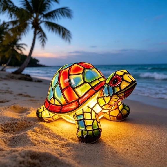 Cute Turtle LED Night Light, Stained Glass Style Resin Turtle Table Lamp, Animal Decor Light for Bedroom Living Room Office Home Decor