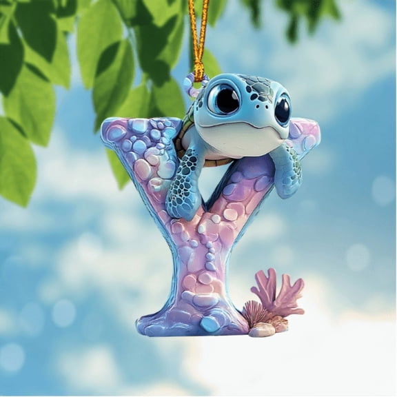 Cute Turtle Letter Shaped Ornaments, Sea Turtle Alphabet Decor for Nursery, Christmas Tree, Educational Learning Tool, Personalized Baby Shower or Birthday Gift, Set of 26 Letters from A to Z
