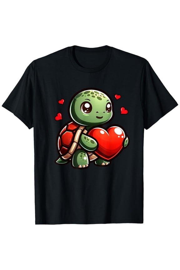 Cute Turtle Lover Funny Heart Design T Shirt Valentines Day Graphic Tees Sweet Tops Animal Lovers Cotton Black S-5XL