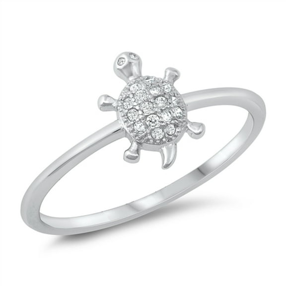 Cute Turtle Ring Clear Cubic Zirconia .925 Solid Sterling Silver Band White Jewelry Female Size 10