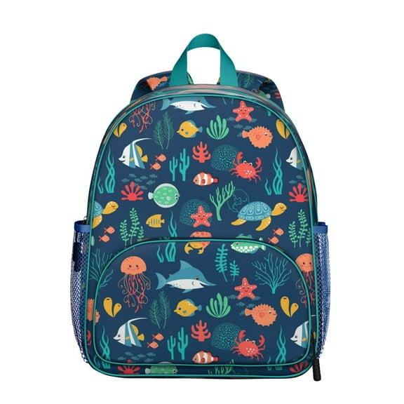 Cute Turtle Student Backpack – Sea Hawaiian Ocean Animal Tropical Marine Life Underwater Turtles Cartoon Beach Abstract Nautical Coral Reef Print