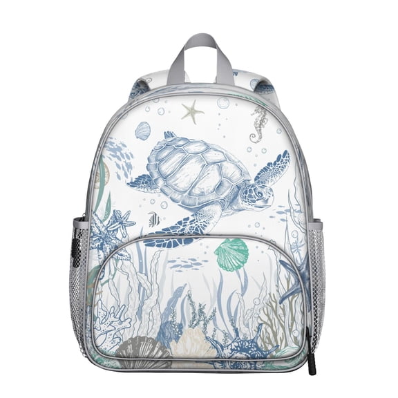 Cute Turtle Student Backpack – Sea Hawaiian Ocean Animal Tropical Marine Life Underwater Turtles Cartoon Beach Abstract Nautical Coral Reef Print