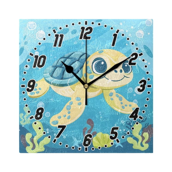 Cute Turtle Swimming Wall Clock Battery Operated Silent Non-Ticking Bedroom Office Kitchen Home School Decor 7.8"(Black)