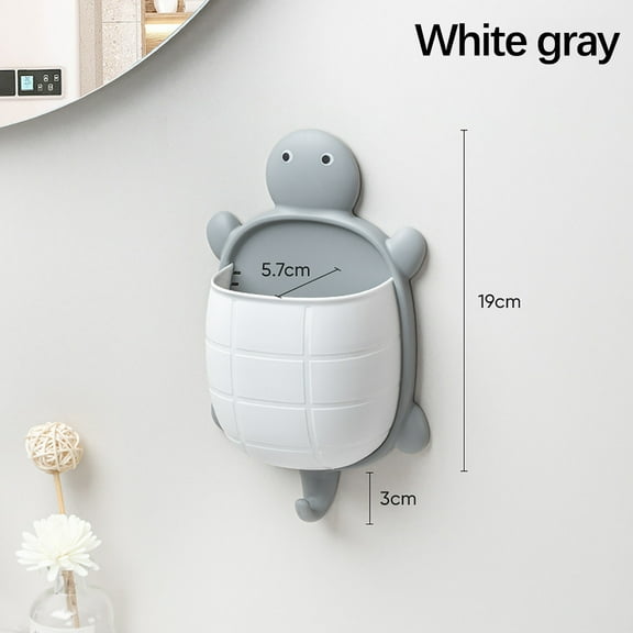 Cute Turtle Wall-Mounted Storage Rack – Multi-Functional Bathroom Organizer for Toothbrush, Makeup Brushes, Phone,No-Drill Suction Cup Design, Dorm & Bedside Space-Saving Decor Gray