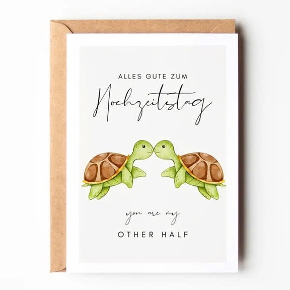 Cute Turtle Wedding Anniversary Card – "You Are My Other Half" – Blank Inside with Envelope – Perfect for Spouses, Couples, or Loved Ones