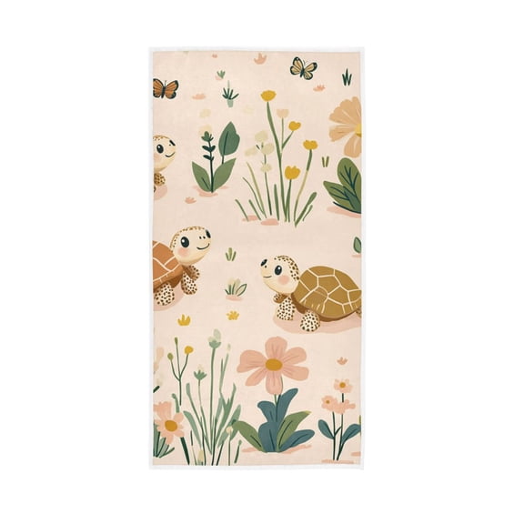 Cute Turtle on Beige Face Towel Absorbent Hand Towels Bath Sport Gym