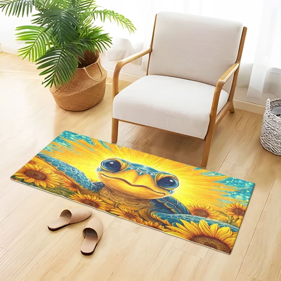 Cute Turtle with Sunflowers Plush Carpet Non Slip Runner Rug Absorbent Bath Mat 39" x 20"