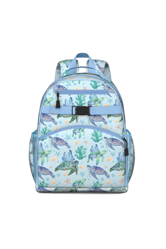 Cute Turtles Cartoon Backpack - Waterproof School Bag with Breathable Back Panel & Side Pockets for Daily Commuters