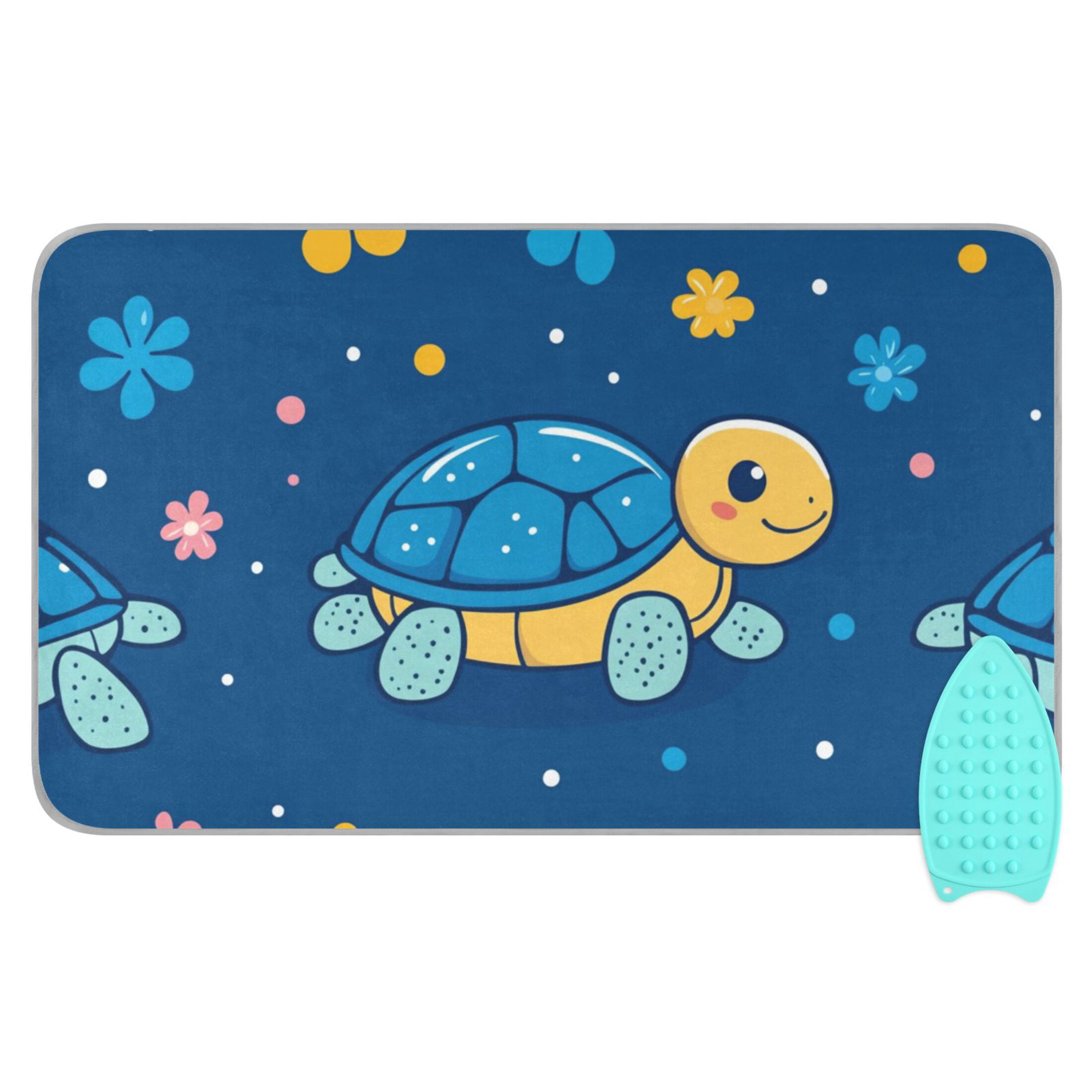 Cute Turtles Doodle Flowers Ironing Mat Blanket Portable Travel Ironing Pad Heat Resistant Pad 47.2" x 27.6”
