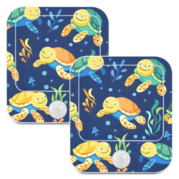 Cute Turtles and Seaweed 2 Pack LED Motion Sensor Night Light Plug into Wall Auto Dusk to Dawn Adjustable Brightness for Kids Bedroom Hallway Nursery Room