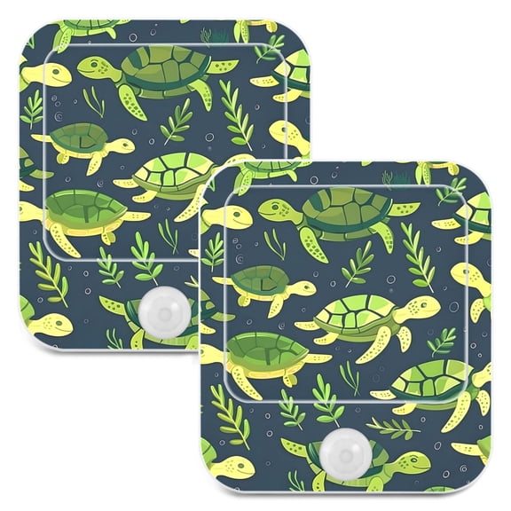 Cute Turtles Seaweed Leaf 2 Pack LED Motion Sensor Night Light Plug into Wall Auto Dusk to Dawn Adjustable Brightness for Kids Bedroom Hallway Nursery Room