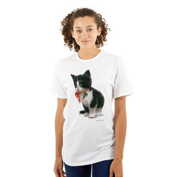Cute Tuxedo Kitten Christmas Bow Women's Graphic T Shirt Tees Brisco Brands S
