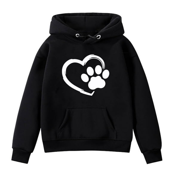 Cute Tween Sweatshirts Oversized Print Casual Hoodies Sweatshirts with Pocket Loose Long Sleeve Tops 1-13 Years, Black, 2 Years