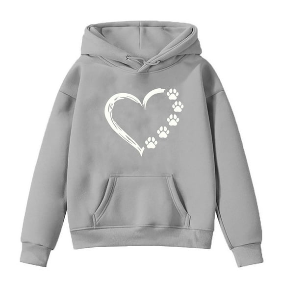 Cute Tween Sweatshirts Oversized Print Casual Hoodies Sweatshirts with Pocket Loose Long Sleeve Tops 1-13 Years, Gray, 7 Years