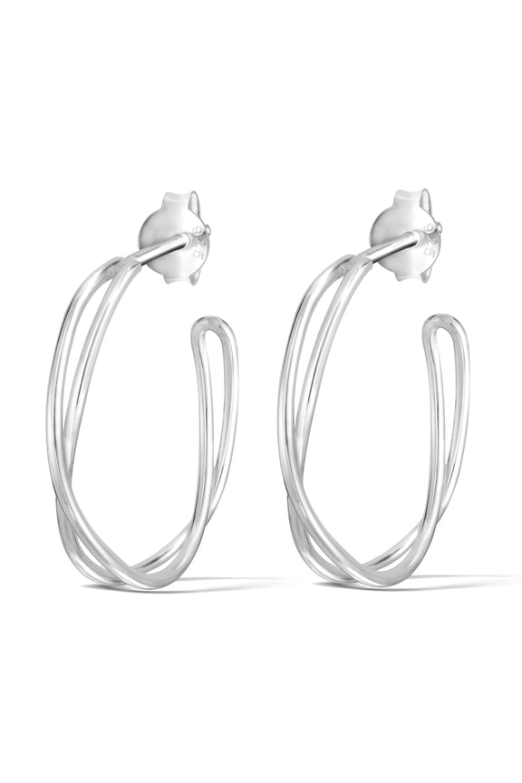 Cute Twisting Strands of Sterling Silver Post Stud Hoop Earrings