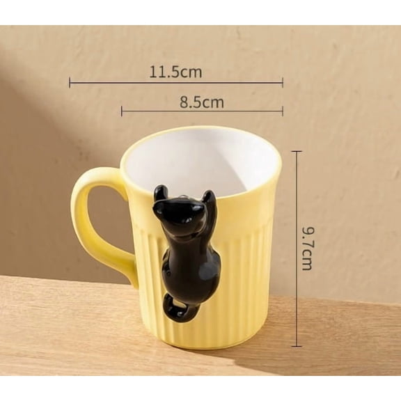 Cute Two-Color Embossed Cat Ceramic Mug 350ml Cartoon Coffee Tea Cup for Cat Lovers, Unique Kitchen Decor Gift for Women Men Couples
