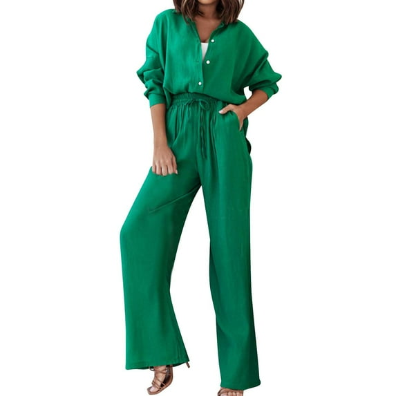 Cute Two Piece Outfits for Women Women Outfits Sets Clothing Set Female Round Neck Sleeveless Tops Pants Sets Long Pant Style S_141 Women's Tracksuits Green S
