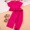 thumbnail image 1 of Cute Two Piece Sets for Girls Ruffle Short Sleeve Tops and Pants Outfits Toddlers Kids Lightweight Solid Color Casual Loungewear Suits Set, 1 of 8